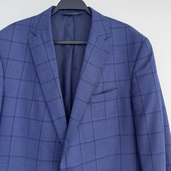 David Donahue Sport Coat Mens 44L Blue Plaid Connor Wool Dinner Jacket Yacht - Picture 2 of 13
